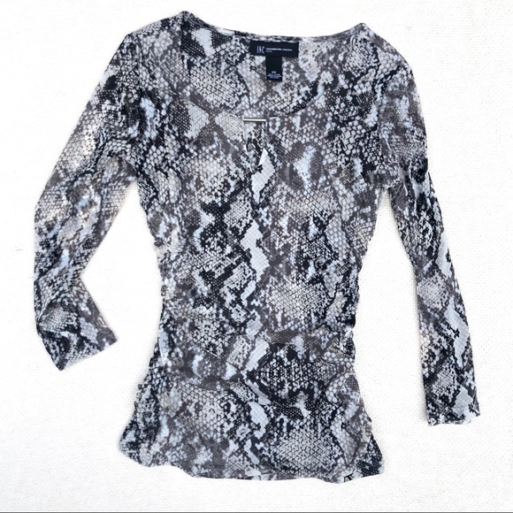 I.N.C Snake Print Mesh Sleeve Women’s Top - Picture 6 of 7
